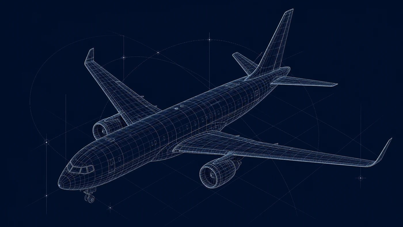 Technical wireframe study of a cargo aircraft